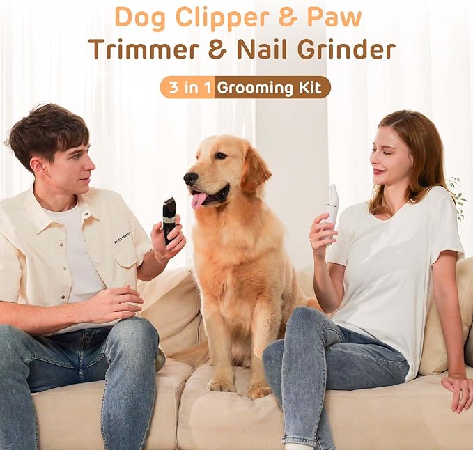 Dog Hair Clippers for Grooming Kit and Dog Paw Trimmer for Grooming, Low Noise Rechargeable Cordless, Shaver Grooming Supplies for Pet Cats Dogs (Black, White)