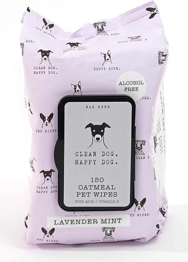 Rae Dunn Oatmeal Pet Wipes, Alcohol Free with Aloe and Vitamin E, Unscented, 150 Count