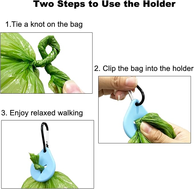 Dog Poop Bag Holder for Leash, 2 Pack Dog Poop Bag Dispenser Doggie Waste Bag Holder Puppy Poop Bag Carrier, plus 2 Waste Holder for Dispenser Carrier - Fits All Dog Leash (Blue)