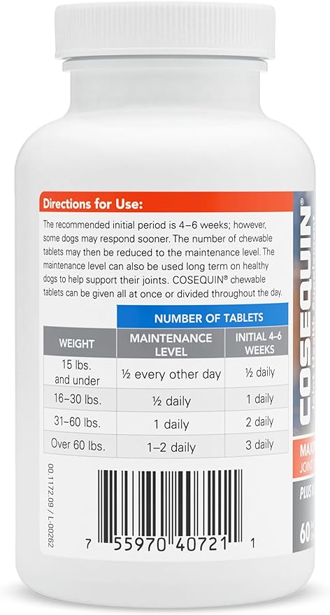 Nutramax Laboratories Cosequin Maximum Strength Joint Health Supplement for Dogs - With Glucosamine, Chondroitin, and MSM, 60 Chewable Tablets
