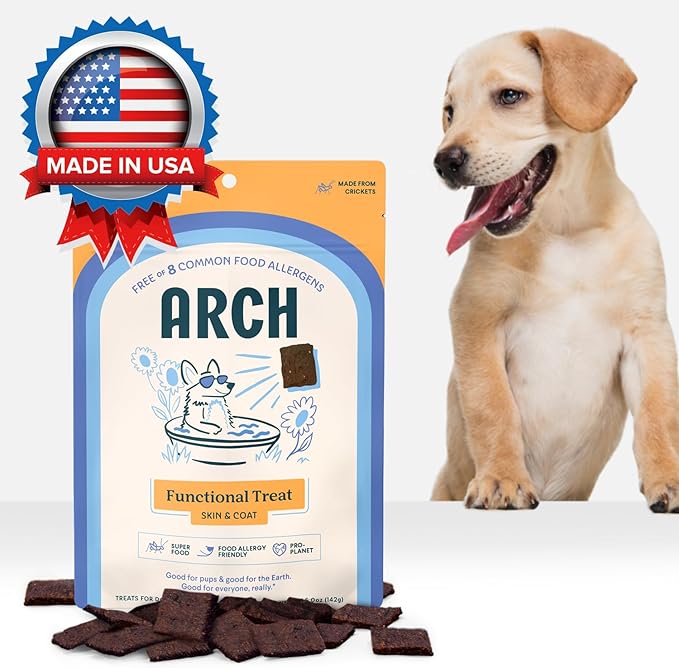 Arch Skin & Coat Dog Treats | Omega-Rich, Hypoallergenic, Made in The USA, Gluten-Free, Eco-Friendly | High Protein, Natural High Value | Sensitive Stomach Approved | Itch Relief, Healthy Coat Support