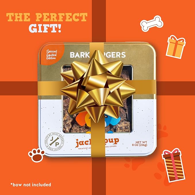 Jack&Pup Bark Burgers Bites Dog Gifts | Holiday, Adoption, Dog Birthday Treats in Classy Tin | Jerky Dog Treats (Bully Burger Bites - 12oz Bites)