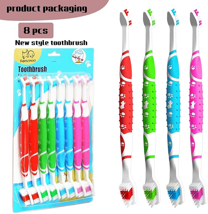 8 pcs Dog Toothbrush pet Toothbrush Small to Large Dogs,Cats with Soft Bristles Non Slip Dual Head Dog Toothbrush