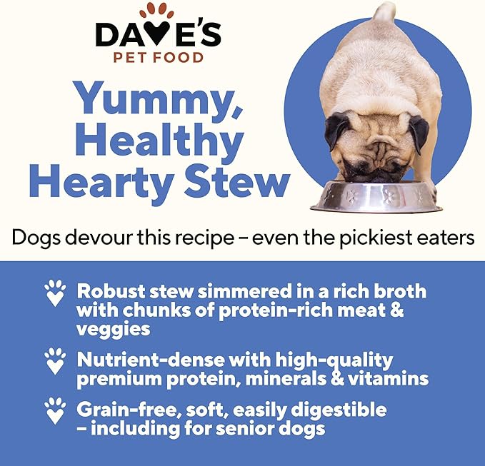 Dave's Pet Food Stewlicious Soft Dog Food Wet (Meaty Beef Stew), Made in USA Canned Dog Food, Added Vitamins & Minerals, Wheat & Gluten-Free, Small to Large Dogs 13.2 oz Cans (Case of 12)