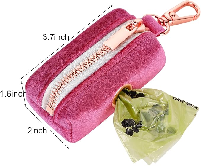 ARING PET Dog Poop Bag Holder, Velvet Doggy Waste Bag Dispenser Attach to Any Leashes, Portable Washable Pet Waste Pouch Dispenser with Metal Zipper