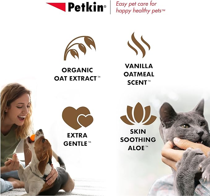 Petkin Pet Wipes for Dogs and Cats, 200 Wipes (Large) – Oatmeal Pet Wipes for Dogs and Cats – Soothes Itchy Dry Skin and Cleans Ears, Face, Butt, Body and Eye Area – 2 Packs of 100 Wipes