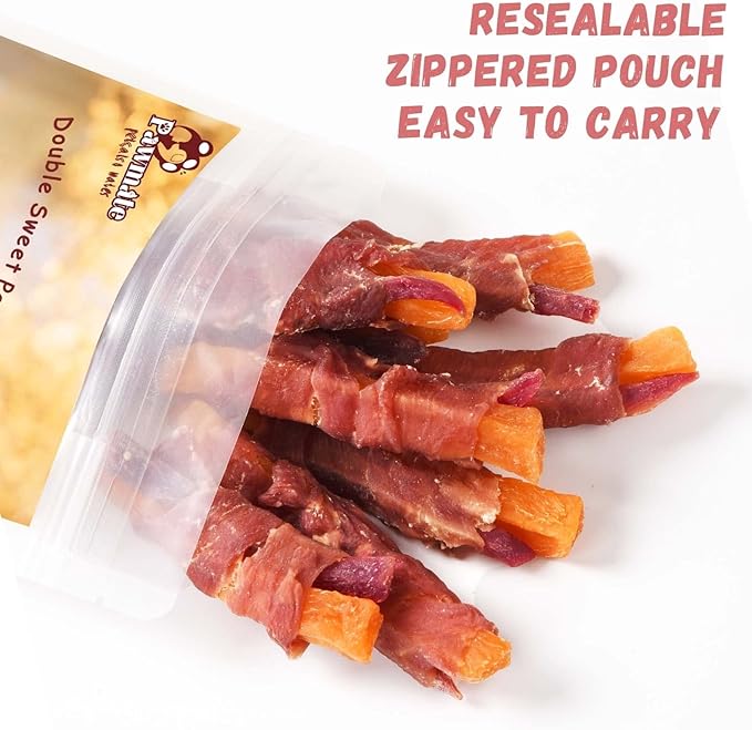 Duck & Double Purple Sweet Potato Wraps Dog Treats, Healthy Low Fat Dog Jerky High Protein Dog Training Treats Dog Snacks Chewy for Small Medium Large Dog 12-15 Counts