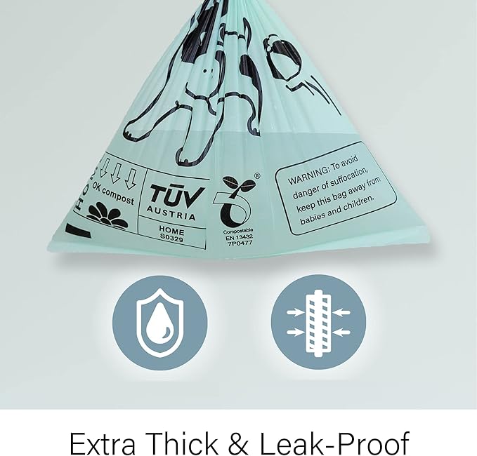 Dog Poop Bags, Compostable Dog Poop Bags Rolls, Plant-Based Doggy Poop Bags, Eco-Friendly Dog Bags for Poop, Extra Thick and Leak Proof, Unscented, Size 9 x 13 Inches, 250 Counts