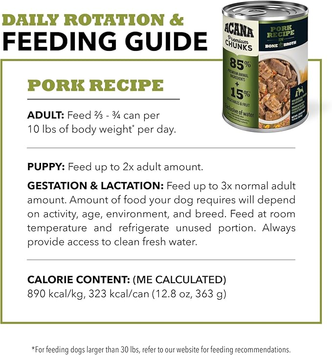 ACANA Premium Chunks Wet Dog Food, Pork Recipe in Beef Bone Broth and Lamb Liver, 12.8oz (Case of 12)