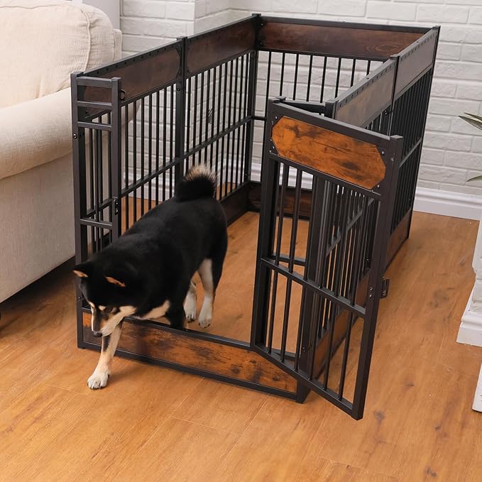 Dog Fence Heavy Duty Exercise Pen Safe and Sturdy,31"- 63" Inch Extendable,31.5" Height,Easy Assemble,Single Door,Outdoor Indoor pet playpen (Rustic Brown)