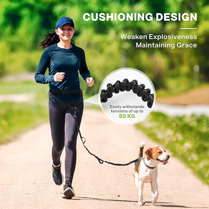 Pecute Hands Free Dog Leash Upgraded with Treat Pouch, Running Leash for Dogs, Waist Leash for Dog Walking Hiking, Durable 4 Bungees, Dual Handles, Night Reflective Safety