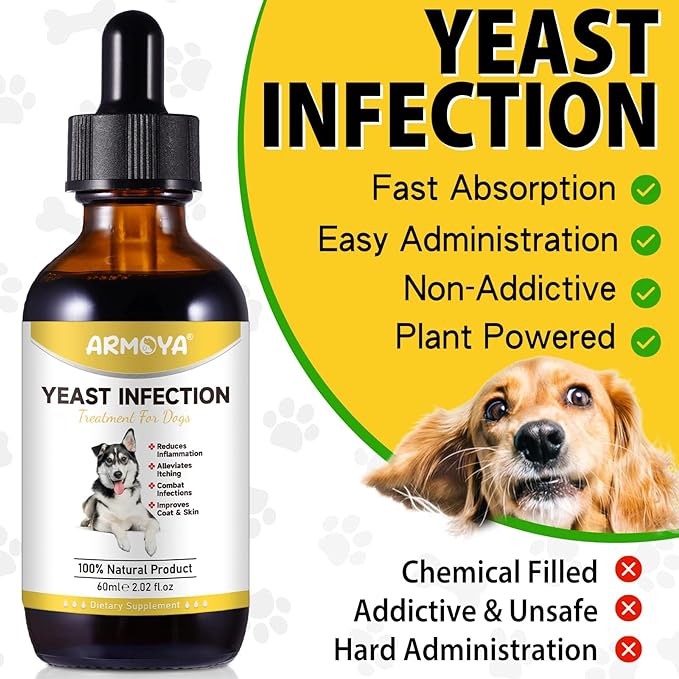 Natural Yeast Infection Treatment for Dogs, Dog Ear Infection Treatment, Dog Allergy Relief, Helps to Support Itch Relief, Inflammation Relief & More, Ear Infection Treatment for Dogs - 2 fl oz