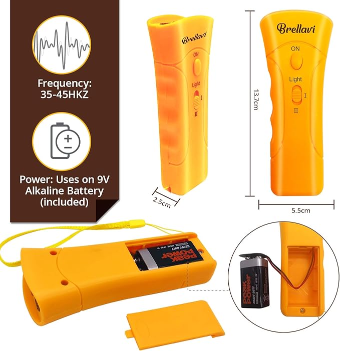Ultrasonic Clicker Dog Trainer: Anti-Bark Dog Training Equipment and Barking Control Device - Electronic Clicker Trainer for Walking Jogging and Aggressive Behavior - Handheld and Portable (Yellow)