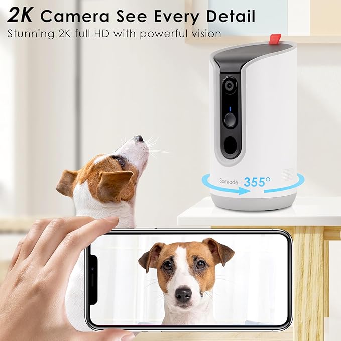 2K Pet Camera with Phone App - 360° View, 5G & 2.4G WiFi Two-Way Audio Dog Camera with Treat Dispenser Security Pet Camera for Dogs Remote Pet Monitoring