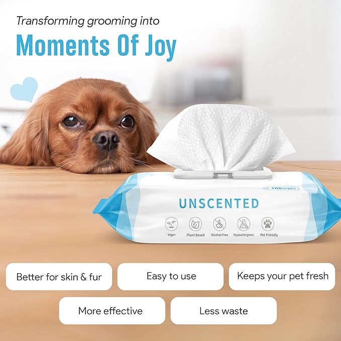 100 Dog Wipes for Paws and Butt Ears Eyes Unscented | Organic Hypoallergenic Pet Wipes for Dogs with Aloe Vera | Dog Wipes Cleaning Deodorizing | Extra Thick Dog Paw Wipes Dogs Cat Puppy Pets