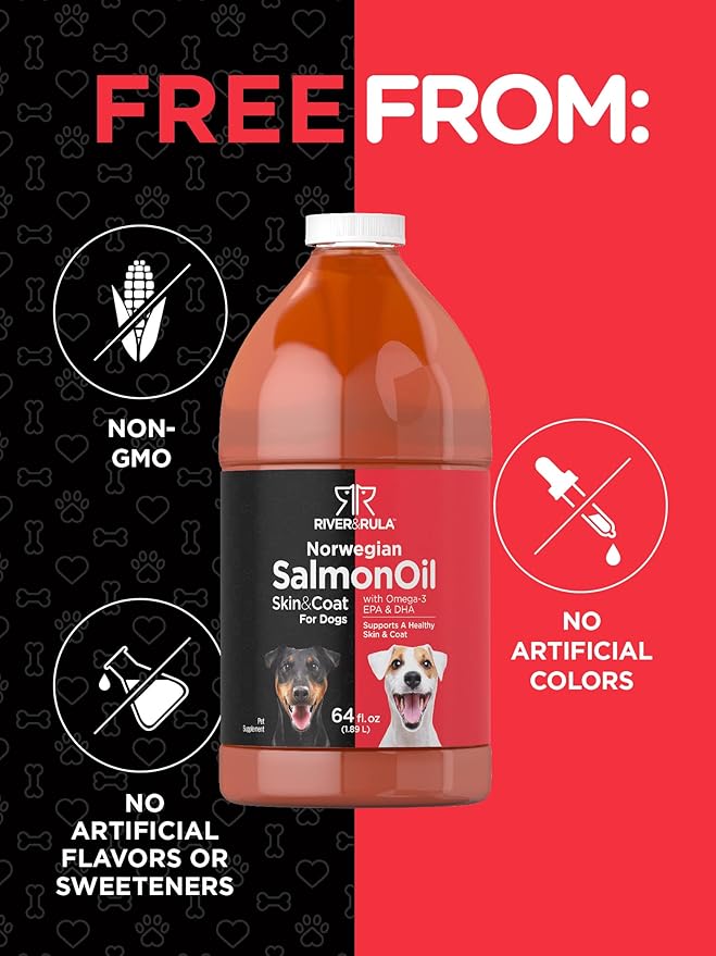 Horbaach Salmon Oil for Dogs 64 fl oz | with Pump | Supports Healthy Skin and Coat | with Omega 3, EPA & DHA | Bulk Size Pet Supplement | Non-GMO, Gluten Free