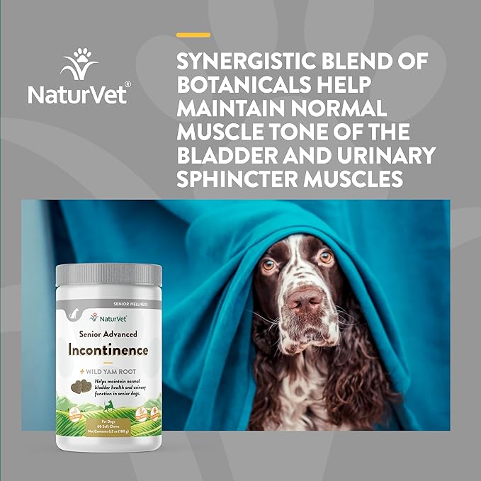 NaturVet Senior Advanced Incontinence Dog Supplement – Helps Support Dog’s Bladder Control, Normal Urination – Includes Synergistic Blend of Botanicals – 60 Ct. Soft Chews