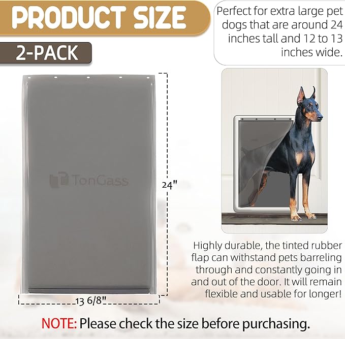 TonGass (2-Pack) Dog Door Flap Replacement Extra Large Compatible with PetSafe Freedom Dog and Cat Doors PAC11-11040 - Measures 13 6/8" x 24" with Magnetic Closure