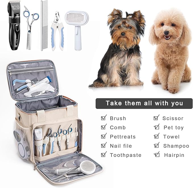 Pet Grooming Bag, Dog Grooming Supplies Organizer Tote Bag, Perfect for Pet Grooming Tool Kit Accessories-Cream