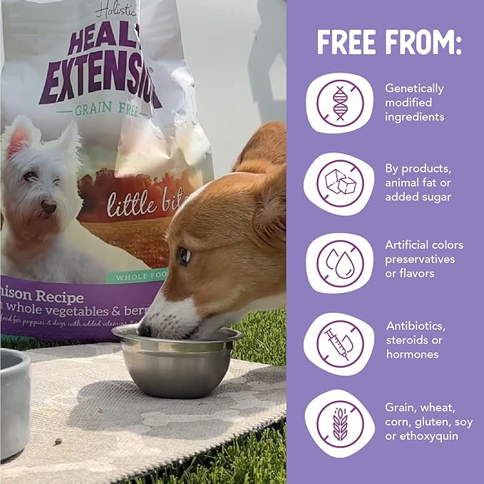 Health Extension Grain Free Little Bites for Dogs, Natural Food with Added Vitamins & Minerals, Perfect for Teacup, Toy & Small Dogs, Venison & Sweet Potato Little Bites Recipe (3.5lb Bag)