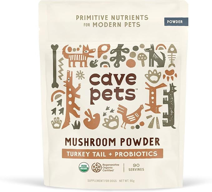 Super Blend Powder, Mushroom Mycelium and Dog Probiotic Supplement for Brain and Digestive Health, Turkey Tail & Probiotics