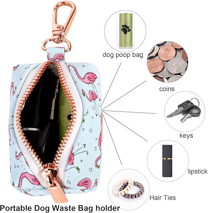 ARING PET Dog Waste Bag Dispenser, Cotton Doggy Poop Bags Holders Attach to Any Leashes, Portable Washable Plaid Pet Waste Pouch Dispenser with Metal Zipper