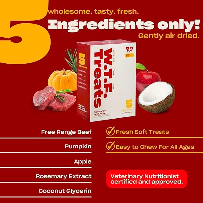 Soft Beef Jerky Dog Treats by Kaley Cuoco, Healthy Dog Treats for All Life Stages and Breeds, Air Dried, Ethically Sourced in Canada from Free Range Beef & Natural Ingredients, 5 Oz
