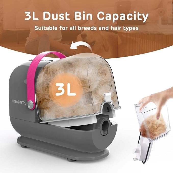 Dog Grooming Vacuum Kit, 3L Pet Grooming Vacuum with 7 Pet Grooming Tools, Dog Vacuum for Shedding Grooming at Home with Low Noise Electric Clipper and Brush, Gray