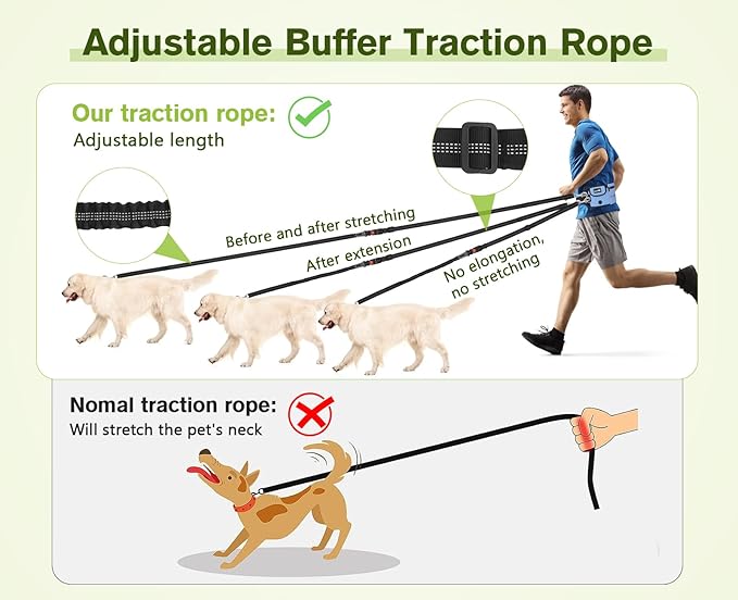 Pecute Hands Free Dog Leash with Pouch, Waist Belt Fanny Pack with Soft Pads, Dual Padded Handles, and Durable Bungee for Walking, Hiking, Jogging Biking, and Running (Up to 220lbs) Blue