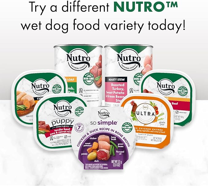 Nutro So Simple Meal Complement Wet Dog Food Chicken and Chicken & Duck Recipes in Bone Broth Variety Pack, 2 oz. Tubs, Pack of 8