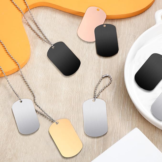 20 Pieces Military Dog Tags Set Including 10 Stainless Steel Army Blank Dog Tag 10 Steel Chain Personalized Pets Tags Oval Pendant Necklace for Stamping Engraving DIY Craft(Colorful)