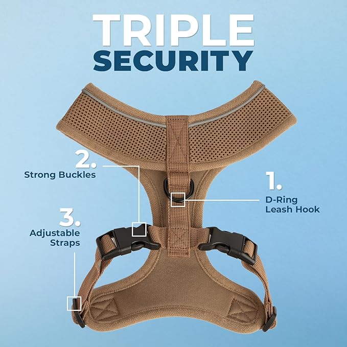Aerolite No Pull Mesh Dog Harness with Lightweight, Soft, Breathable Chest Coverage, Reflective Stitching, and Adjustable Straps for Walking, Running, Training, Heavy Duty and Durable - Beige, S