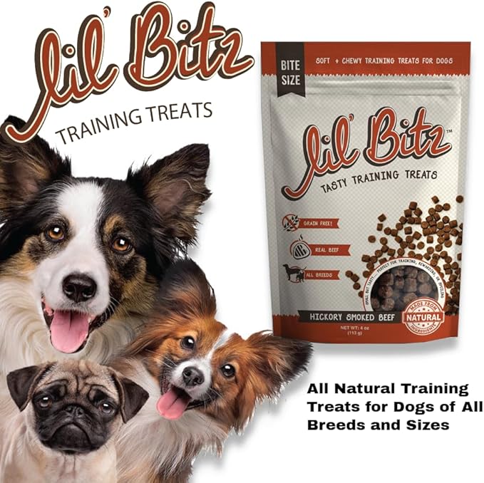 Lil' Bitz training Treats for Dogs and Cats (3 Pack, All Dog Sizes - Hickory Smoked Beef)