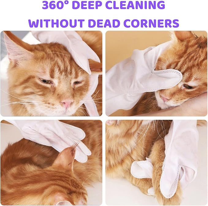 Cleaning Pet Bath Wipes for Dog/Cat,Dogs Grooming Gloves Wipes,Nourishing Fur Wipes for Cats,Traveling/Daily Care,Deodorizing Wipes for Puppies/Kittens,Unscented-Rinse Free,10PCS