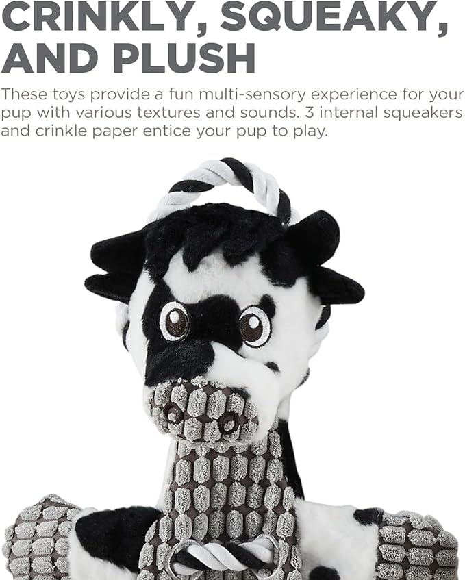 Charming Pet Outward Hound Ropes-A-Go-Go Cow Interactive Plush Squeaky Dog Tug Toy
