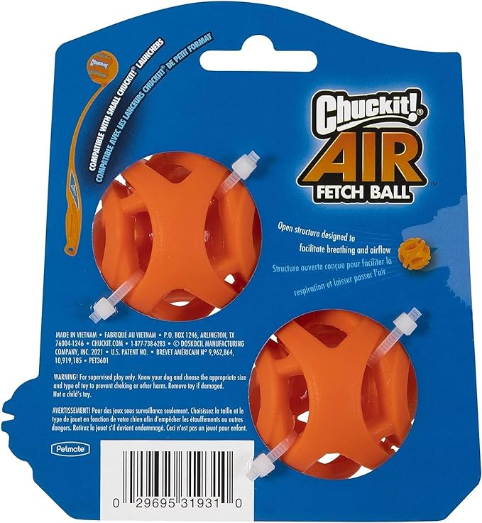 Chuckit Air Fetch Ball Dog Toy, Small (2 Inch Diameter), for dogs 0-20 lbs, Pack of 2