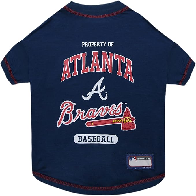 MLB Atlanta Braves Dog T-Shirt, X-Small. - Licensed Shirt for Pets Team Colored with Team Logos. - Premium Stretchable Materials for The Comfort of Your Dog & Cat.