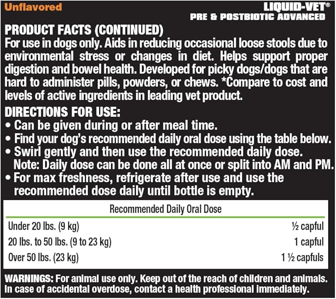 Liquid-Vet K9 Pre & PostBiotic Advanced (Allergy-Friendly Unflavored, 8oz/2Pack)