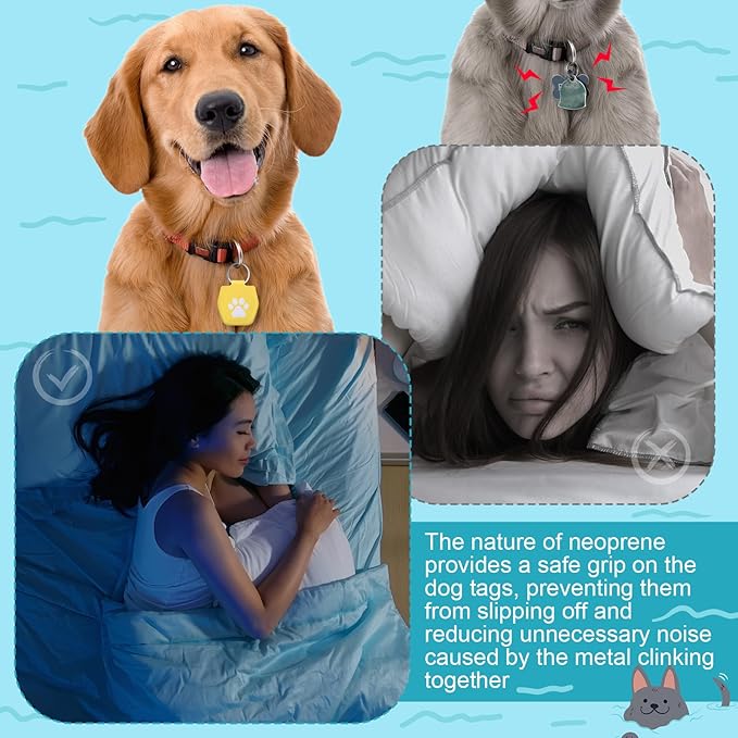 20 Pcs Dog Tag Silencer with Rings Portable Quiet Dog Tag Holder Soundless Dog Tag Cover Dog ID Tags Dog Tag Bag Protector for Dogs Cats Pets, White Paw Style