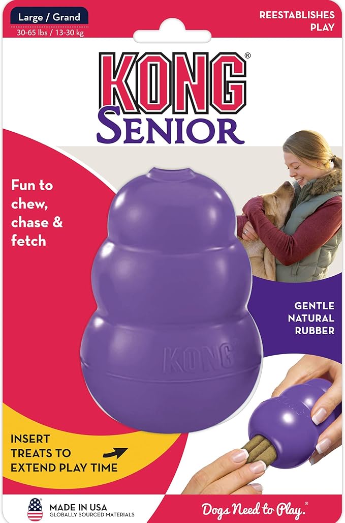 KONG Senior - Dog Toy with Gentle, Natural Rubber - Durable Dog Toy for Older Dogs - Use Treats with Stuffable Chew Toy - Treat Toy for Chewing & Fetching - for Large Dogs