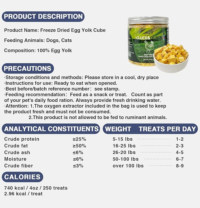 Freeze-Dried Chicken Training Treats for Dogs and Cats | 270 Treats, 4oz Single Ingredient, Raw, Healthy, All Natural, Recyclable Packaging (egg yolk)