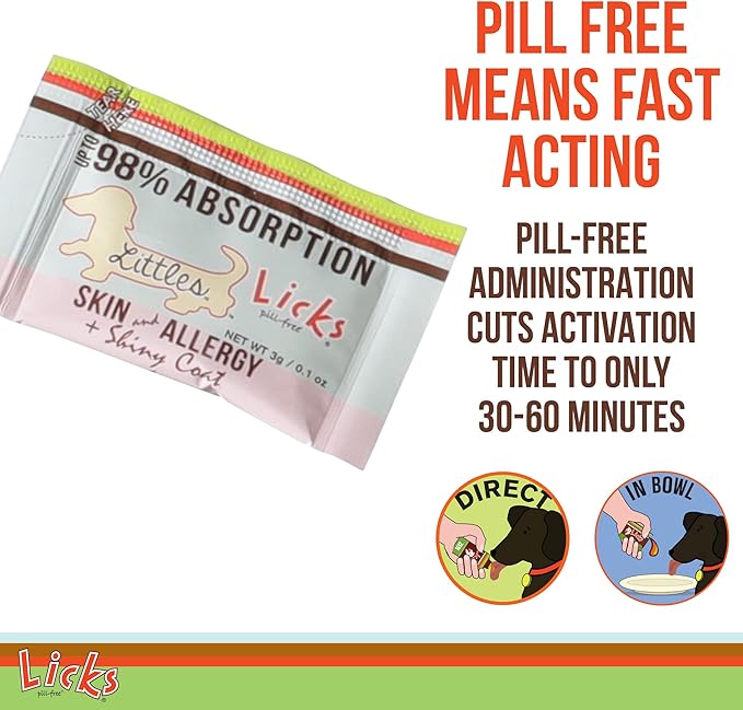 Licks Pill-Free Small Breed Dog Skin and Allergy - Omega 3 Dog Allergy Relief - Dog Vitamins & Supplements for Itch Relief - Turmeric Supplement for Dog Skin - Gel Packets - 10 Use