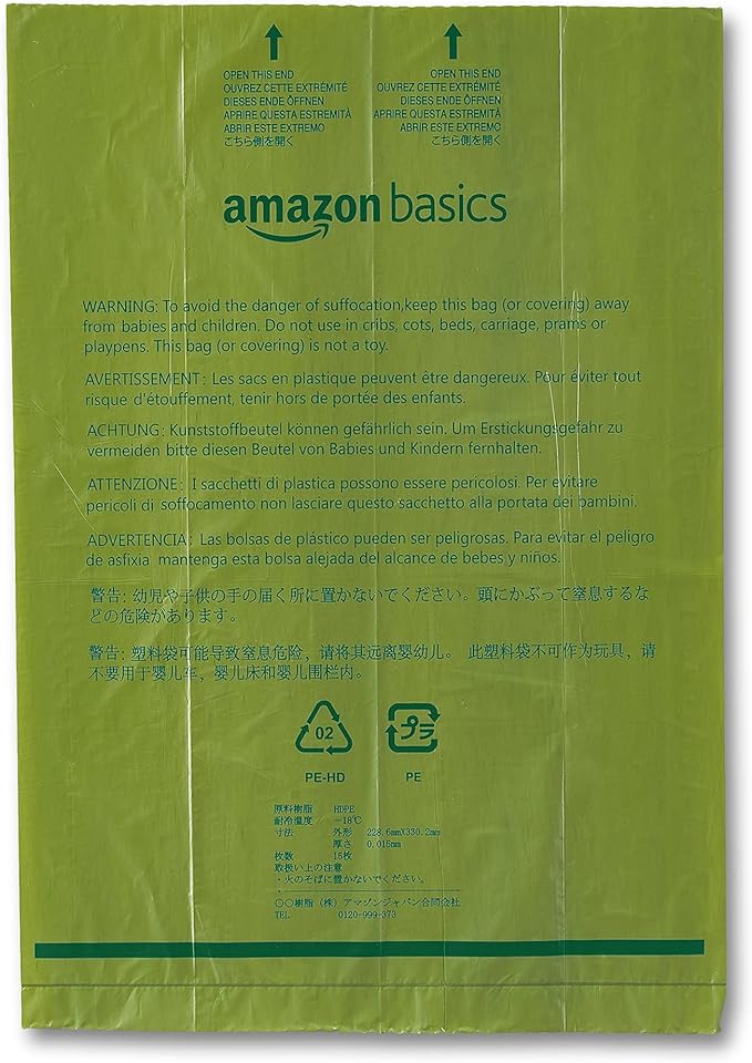 Amazon Basics Dog Poop Bags With Dispenser and Leash Clip, Cucumber Scented, 270 Count, 18 Pack of 15, 13 Inch x 9 Inch