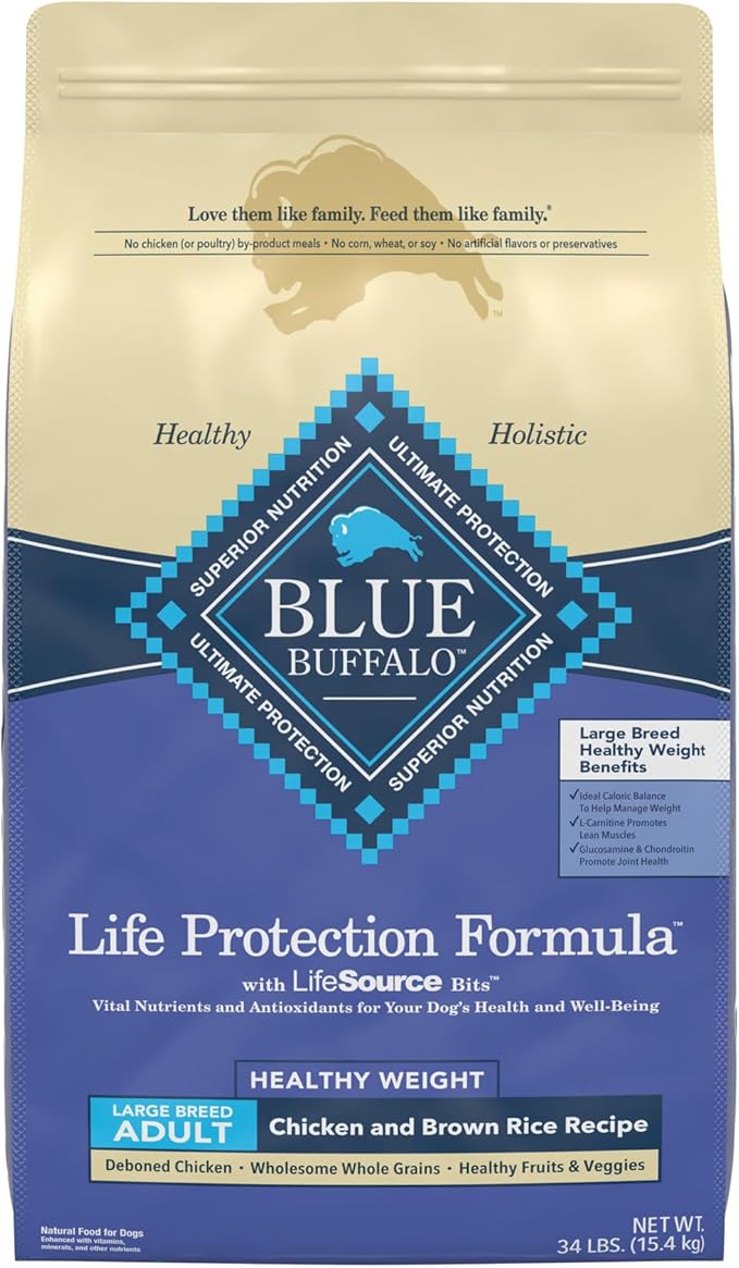 Blue Buffalo Life Protection Formula Natural Adult Large Breed Healthy Weight Dry Dog Food, Chicken and Brown Rice 34-lb