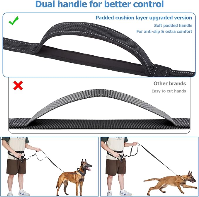 Ownpets Hand Free, Elastic Shock-Absorbing Dog Leash & Dog Running Leash Belt, Dog Waist Zipper Pouch with Soft Padds, Pockets, Ideal for Walking, Jogging, Hiking, Training Dogs