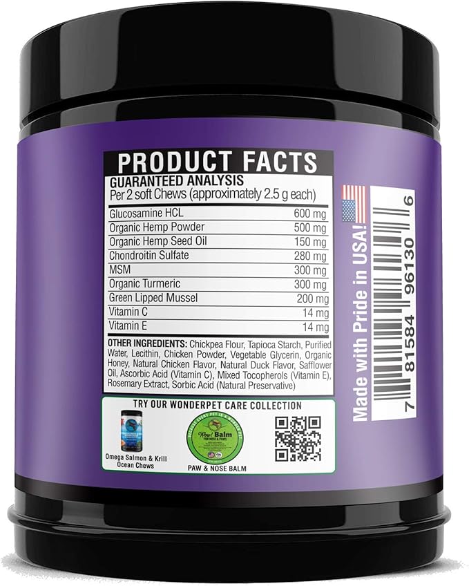 Mobility Hemp Oil Hip & Joint Supplement for Senior Dogs - Chondroitin Glucosamine MSM Turmeric Green Lipped Mussel - Extra Strength Formula for Arthritis Pain Relief & Mobility | 90 Chews