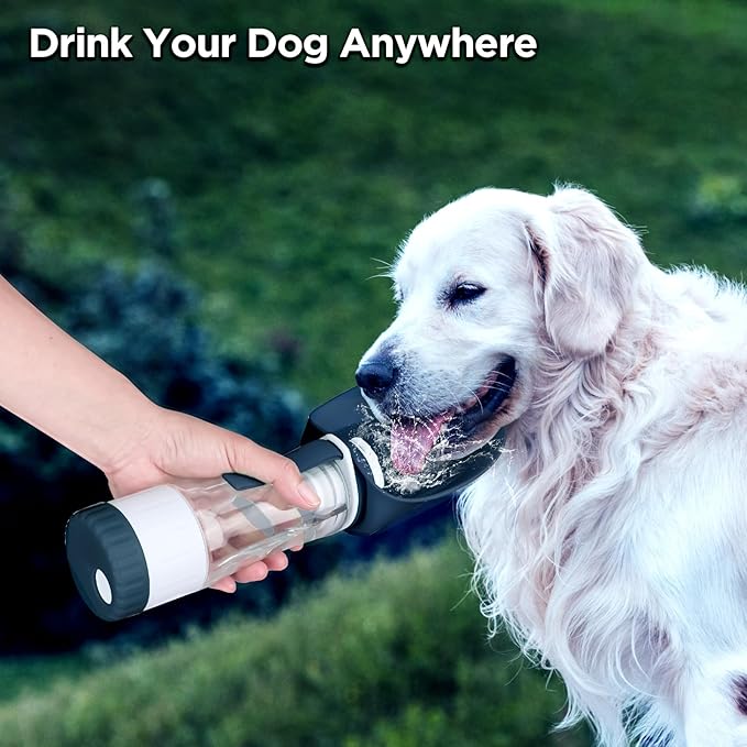 Dog Water Bottle, Pet Water Bottle with Food Container and Drinking Feeder, Leak Proof, BPA-Free, Portable Foldable Puppy Water cup Dispenser for Outdoor Walking, Travel, Small Dark Blue