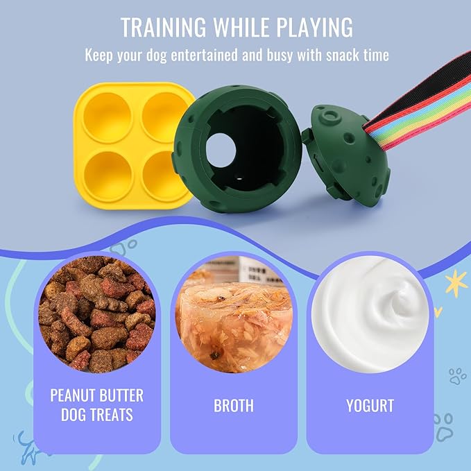 Fillable Dog Chew Toy, Treat Tray for Frozen Dog Food, DIY Fillable Rubber Treat Toy and Silicone Molds, Sturdy Chew Enrichment Stimulation Toys (Green)