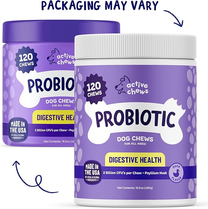 | Pet Probiotics for Dogs | Dog Probiotics and Digestive Enzymes for Dogs Diarrhea, Gut Health for dogs | Probiotic chews for Dogs w/Fiber, Puppy probiotic digestive health, 120 ct