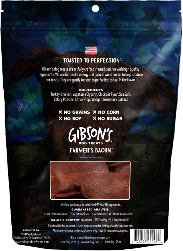 Wild Meadow Farms - Gibson's Farmers Bacon, Soft Jerky Dog Treats, Crafted with Real Meat, Aromatic, and Grain-Free for Training and Rewarding Dogs of All Breeds and Ages - 3 Ounce Pouch